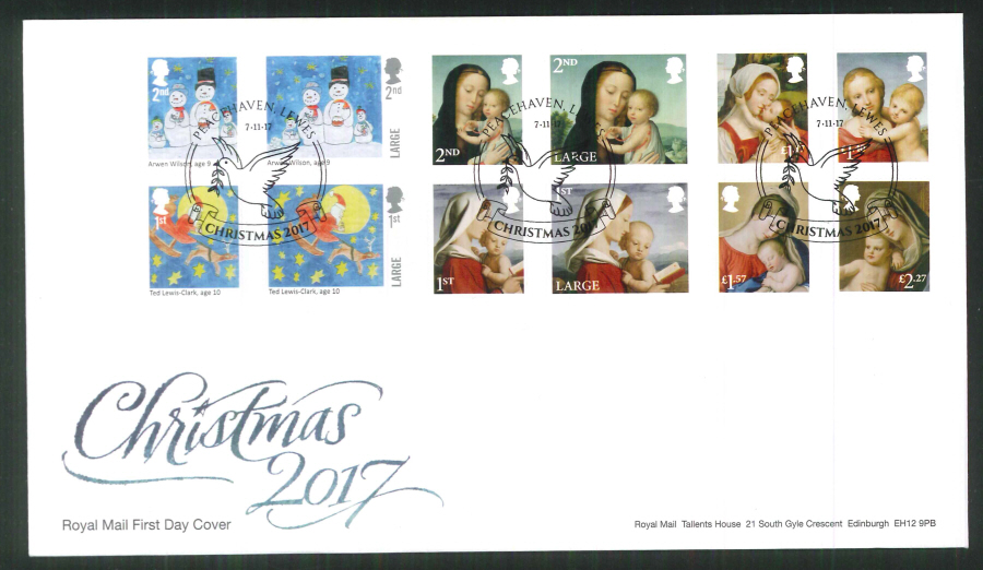 2017 Christmas FDC - Peacehaven, Lewes (Dove) Postmark